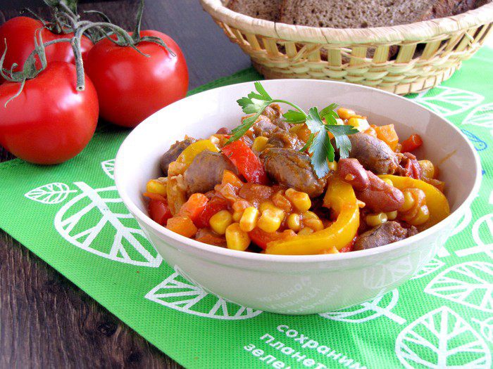 Рагу из куриных сердечек в мексиканском стиле