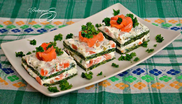 Закусочные пирожные из лосося и шпината "Сёмужкин каприз"