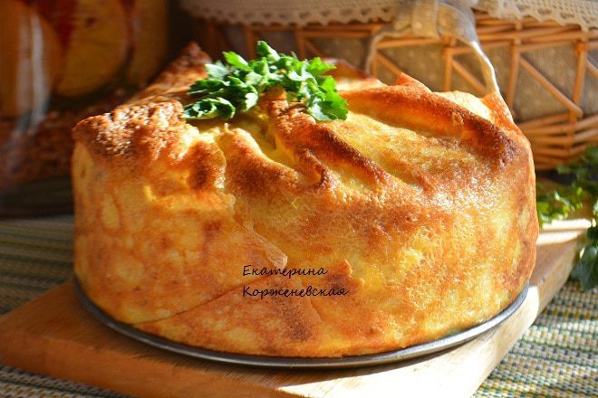 Блинный пирог с грибами и сыром