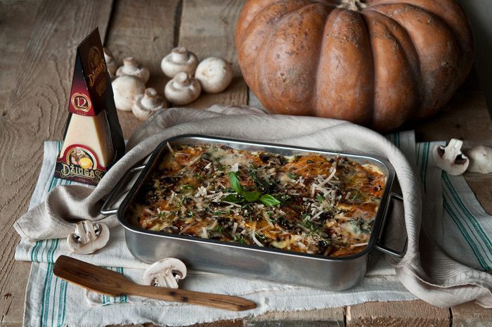 Лазанья с тыквой и грибами