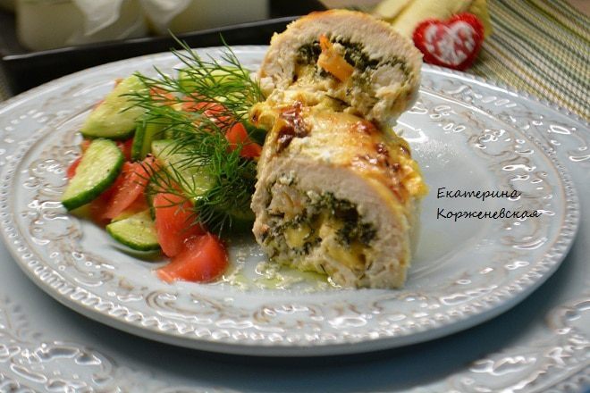 Куриная грудка, фаршированная креветками и сыром