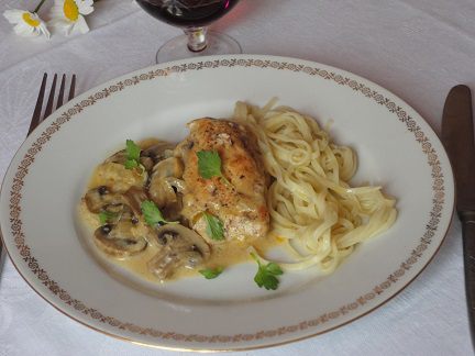 Курица под соусом из шампиньонов