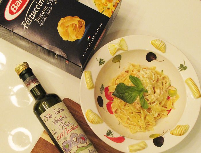 Феттучине с копченым лососем