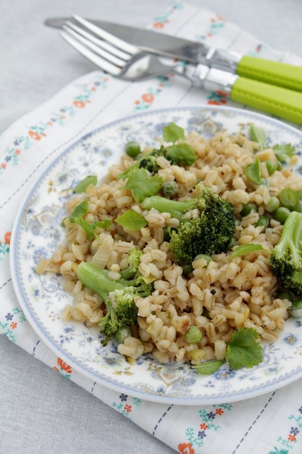 Перловое ризотто с зелеными овощами