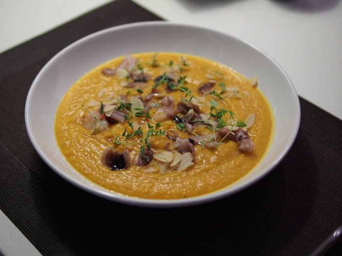 Тыквенный суп с морепродуктами