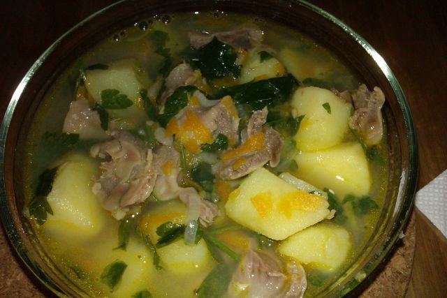 Куриные желудочки с картошкой