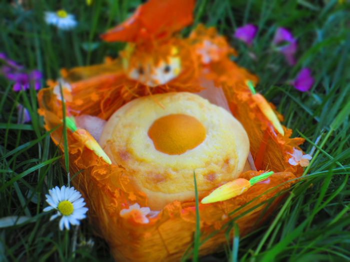 Пасхальные творожные булочки с заварным кремом и абрикосами